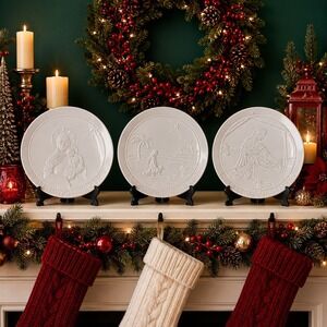 Frankoma Pottery Plates Christmas Nativity Set Of 3 69-74-76 Manger Jesus Mary